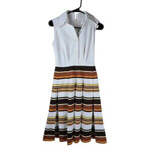 Vintage 70s Mad Men Dress Sleeveless Collared With Multicolor Stripe Claralura